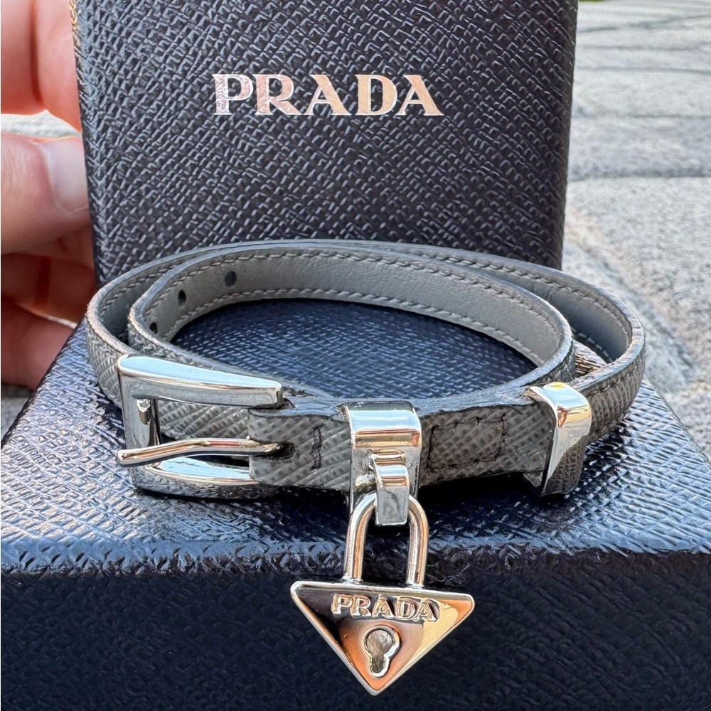 Prada : Safiano Leather Double Wrap Lock Bracelet
